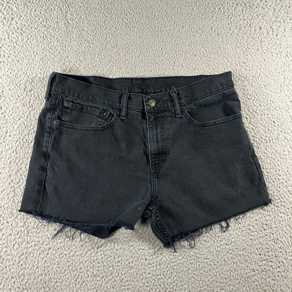 Levi's Denim Shorts Men 34 Faded Black Cut Off Jorts Raw Hem Bleached Punk Alt